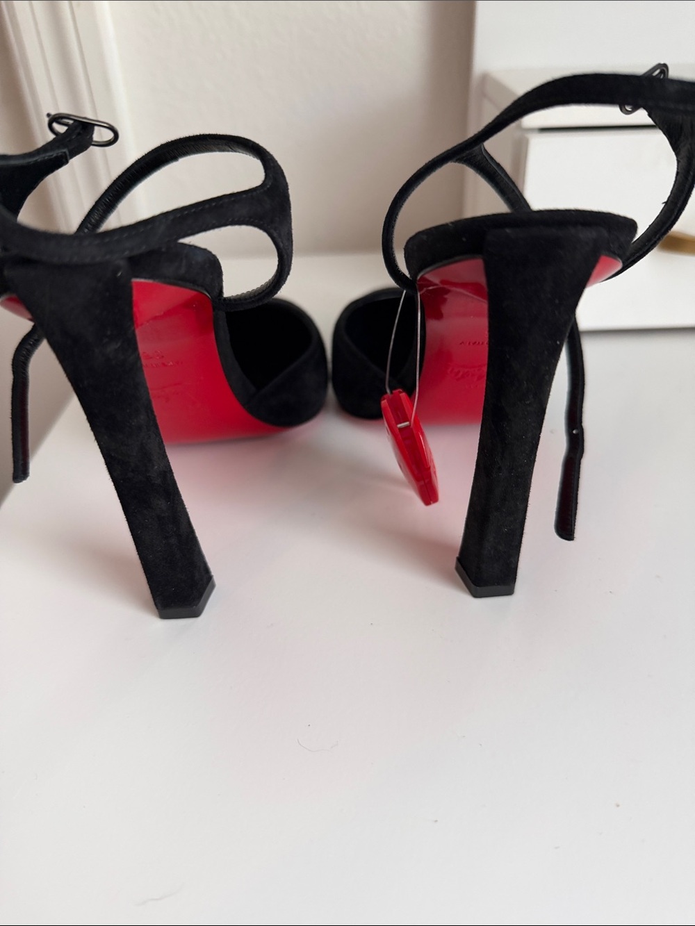 Christian Louboutin Black Suede Pointed Toe Ankle-Strap Pumps with Red Sole - Picture 3 of 5
